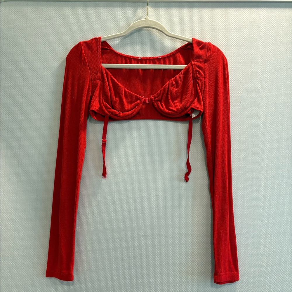 Red Long Sleeve Crop Top